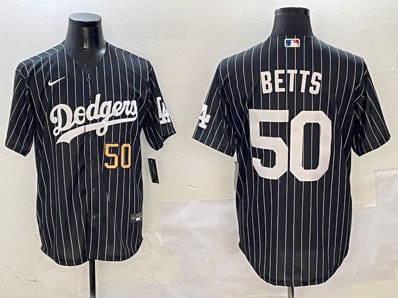 Men Los Angeles Dodgers 50 Betts Black Stripe Jointly Name 2025 Nike MLB Jersey style 10